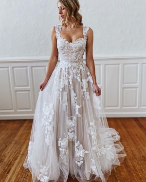 Ivory Square Lace Applique A-line Wedding Dress WD2302