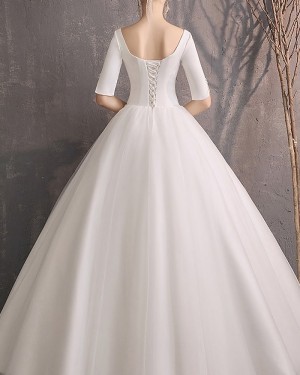 Simple Tulle Square Neckline Wedding Dress with Half Length Sleeves WD2308