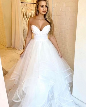Ruffled Tulle White Sweetheart Wedding Dress WD2321