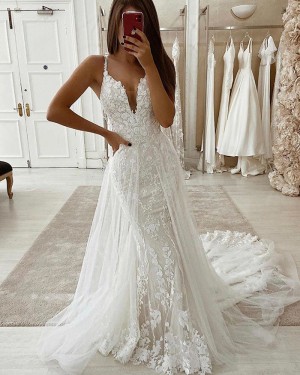 V-neck Lace Mermaid Wedding Dress with Detachable Train WD2328