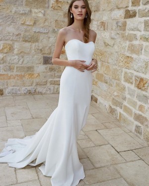 White Satin Simple Sweetheart Mermaid Wedding Dress for Fall WD2332