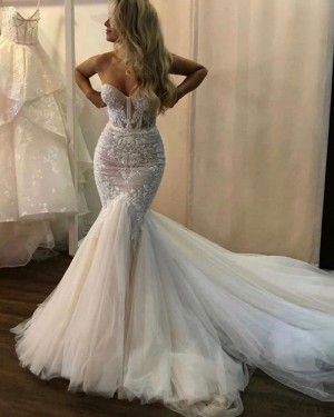 Tulle Sweetheart Lace Applique Mermaid Wedding Dress WD2333