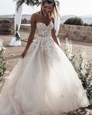 Tulle Sweetheart Lace Applique Wedding Dress WD2339