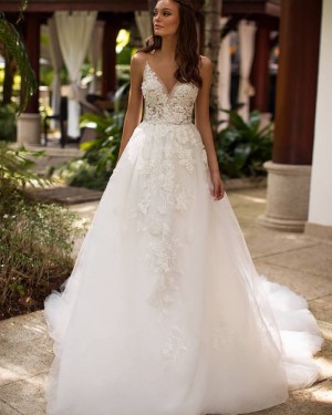 Spaghetti Straps Lace Applique White Wedding Dress WD2343