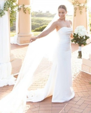 White Sheath Simple Strapless Wedding Dress for Spring WD2403