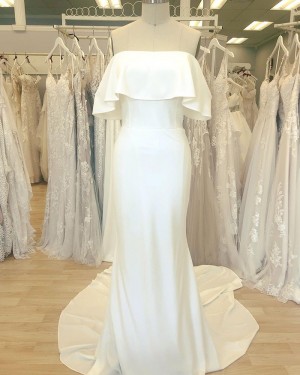 Simple White Cowl Neckline Satin Sheath Wedding Dress WD2411