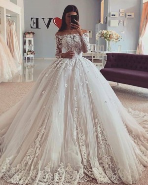 Applique Lace Off the Shoulder Ball Gown Wedding Dress WD2419