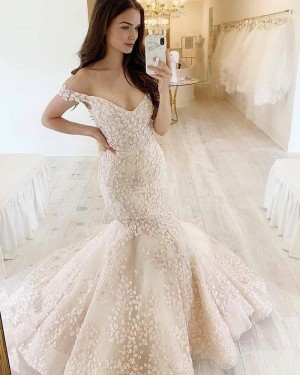 Lace V-neck Mermaid Ivory Wedding Dress WD2420