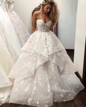 Lace Ruffle Sweetheart White Wedding Dress WD2431