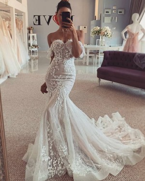 Ivory Off the Shoulder Lace Mermaid Wedding Dress WD2444