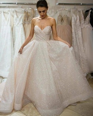 Elegant Blinking Sweetheart Ruched Sequin Wedding Dress WD2449