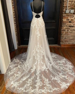 Ivory V-neck Tulle Lace A-line Wedding Dress WD2454