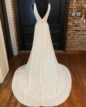 Stretch Silk-Like A-line Simple V-neck Wedding Dress with Court Train WD2455