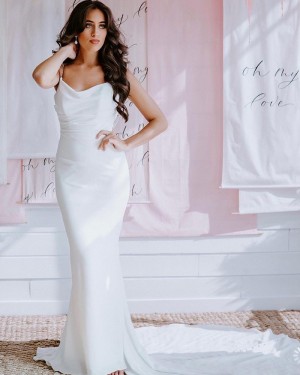 Spaghetti Straps Mermaid Simple White Wedding Dress with Court Train WD2457