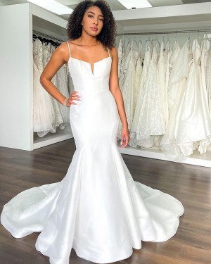 Satin Spaghetti Straps White Mermaid Wedding Dress WD2482