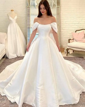 Satin A-line Simple White Wedding Dress with Court Train WD2492
