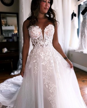 Lace Applique Sparkle Sweetheart A-line Bridal Dress WD2548