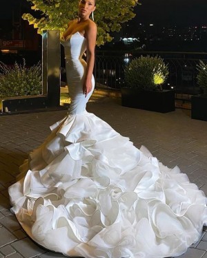 Satin White Sweetheart Ruffled Mermaid Bridal Dress WD2552