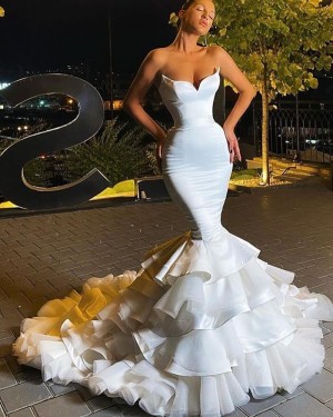 Satin White Sweetheart Ruffled Mermaid Bridal Dress WD2552