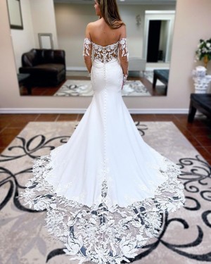 Lace Applique White Sweetheart Mermaid Bridal Dress with Removable Sleeves WD2553
