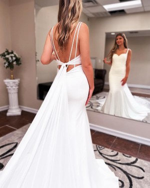 Square Neckline Satin White Mermaid Simple Bridal Dress WD2576