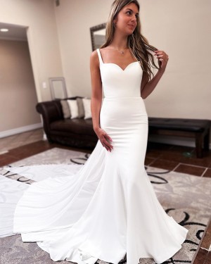 Square Neckline Satin White Mermaid Simple Bridal Dress WD2576