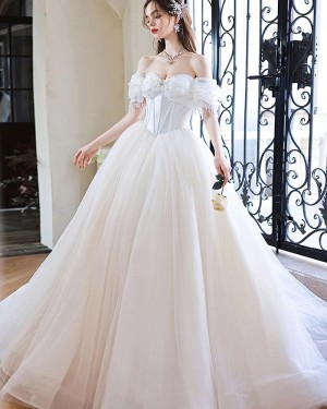 Beading Ruched Ivory Off the Shoulder Ball Gown Bridal Dress WD2579