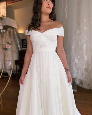 Off the Shoulder Ivory Ruched Chiffon Simple Bridal Dress WD2588