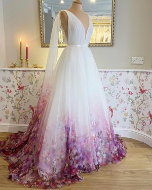 Tulle Floral Ruched V-neck Bridal Dress WD2596
