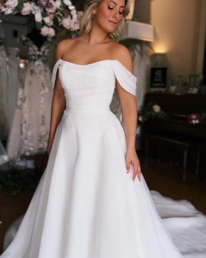 Off the Shoulder Simple White A-line Bridal Dress WD2606