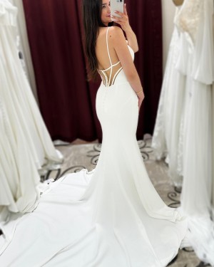 White Spaghetti Straps Simple Satin Mermaid Bridal Dress WD2608