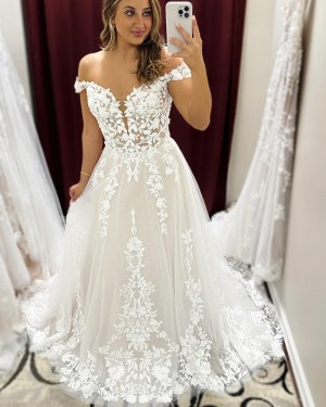 Lace Applique Ivory Off the Shoulder Bridal Dress WD2617