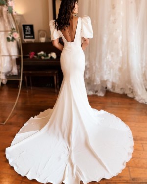 Simple Square Neckline Mermaid White Bridal Dress with Half Length Sleeves WD2626