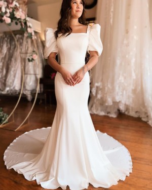 Simple Square Neckline Mermaid White Bridal Dress with Half Length Sleeves WD2626