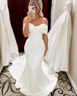 Off the Shoulder White Ruched Simple Mermaid Bridal Dress WD2628