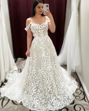 Cold Shoulder Lace A-line Ivory Bridal Dress WD2651