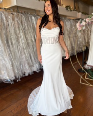 Lace Bodice Ruched Strapless Satin Mermaid Wedding Dress WD2677