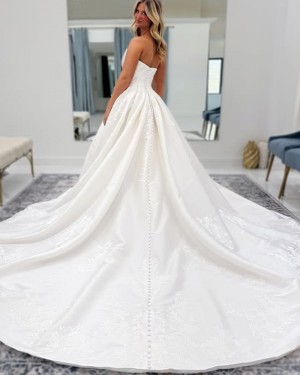 White Strapless Lace Applique A-line Bridal Dress NWD2680