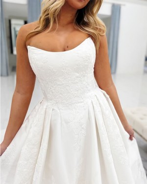 White Strapless Lace Applique A-line Bridal Dress NWD2680