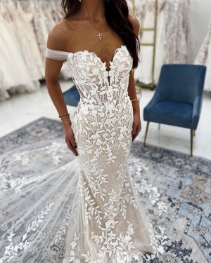 Off the Shoulder White Lace Mermaid Bridal Dress WD2681