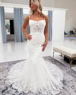 Lace White Spaghetti Straps Mermaid Bridal Dress NWD2681