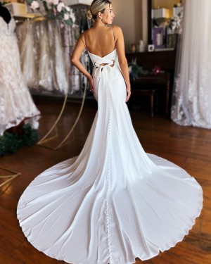 Spaghetti Straps Satin Ruched Simple Mermaid Bridal Dress WD2682