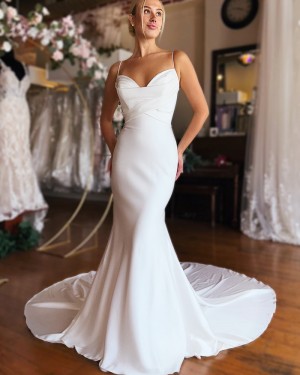 Spaghetti Straps Satin Ruched Simple Mermaid Bridal Dress WD2682