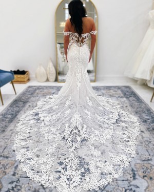 Lace Applique Off the Shoulder White Bridal Dress NWD2683