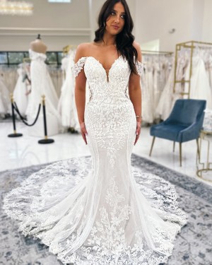 Lace Applique Off the Shoulder White Bridal Dress NWD2683