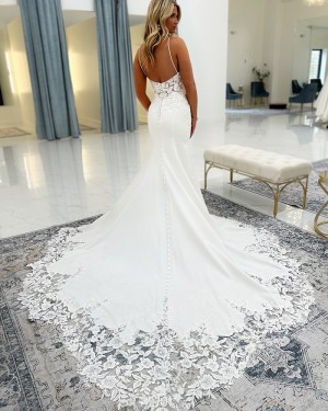 White Lace Bodice Spaghetti Straps Mermaid Bridal Dress NWD2685