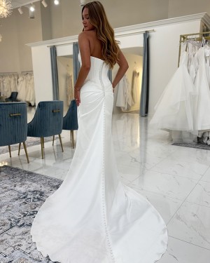Satin Ruched Strapless Simple White Mermaid Bridal Dress NWD2687