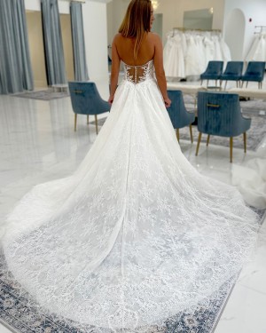 White Lace A-line Strapless Bridal Dress NWD2689