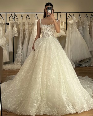 Ivory Lace A-line Square Neck Bridal Dress NWD2693