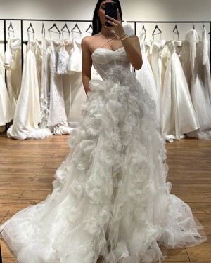 Ivory Ruched Tulle Sweetheart Bridal Dress with 3D Flowers NWD2695